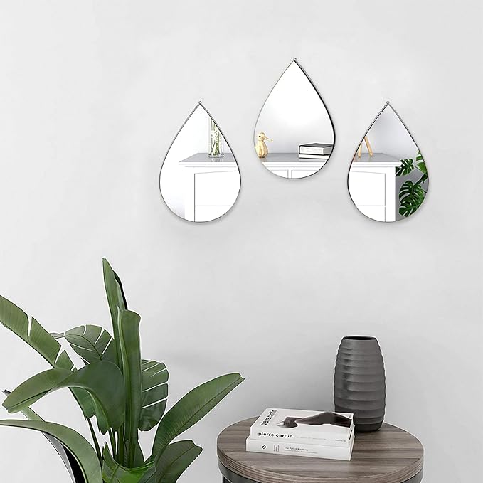 DECANIT Black Mirrors for Wall Decoration Teardrop Mirrors for Living Room Decor & Home Decor, Pack of 3