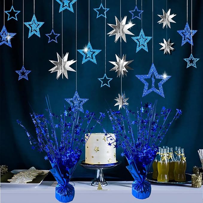 12 Pack Metallic Foil Spray Centerpiece Star Table Decoration Burst Table Centerpieces for Birthday New Years Nye Wedding Anniversary Graduation Holiday Party Supplies Decor, Navy Blue