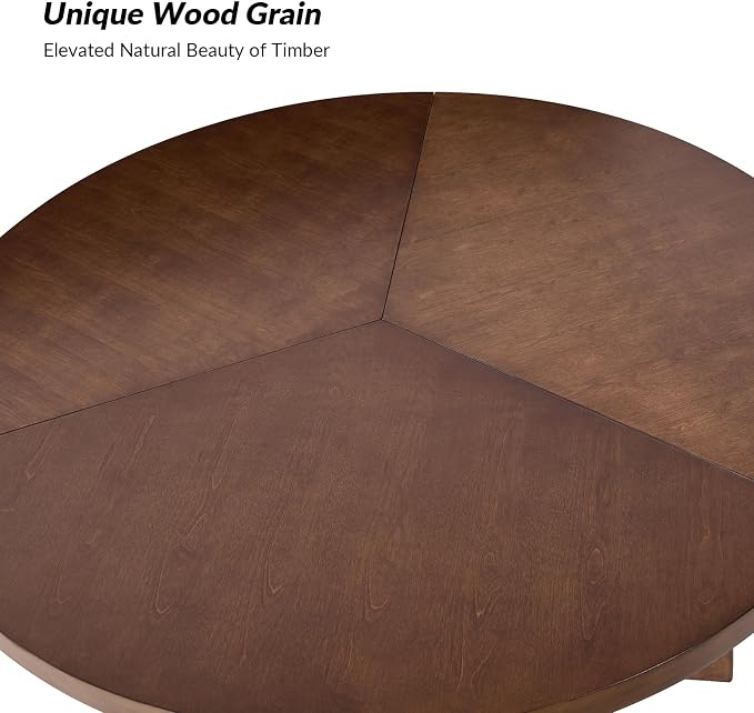 HULALA HOME 54 inch Round Dining Table for 6 People，Rustic Farmhouse Solid Wood Circle Dinner Tables for Small Spaces Dining Room Living Room Kitchen, Walnut
