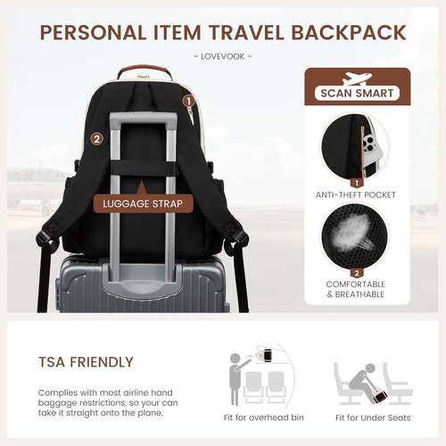 LOVEVOOK Laptop Backpack - Large Capacity Travel Bag for 18-Inch Laptops | Waterproof Design in Beige-Black-Brown