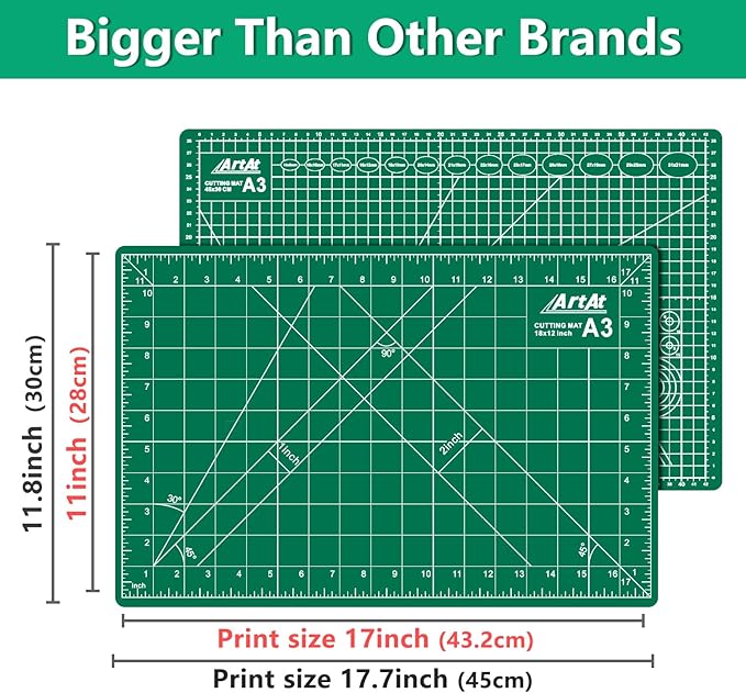 ArtAt Self Healing Cutting Mat:【10 Pack Cutting Mat 12″x 18″】 Green Double Sided Non-Slip 5 Layers PVC Durable Craft Sewing A3 Mat for Rotary Cutter