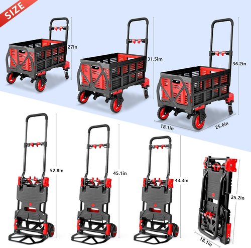 Hand Truck Dolly - 2-in-1 Folding Basket Design | 330LB Heavy Duty Portable Handtruck with 360° Wheels