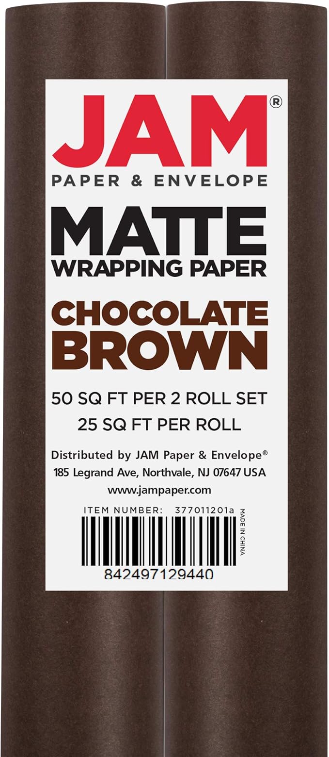JAM Paper Gift Wrap - Matte Wrapping Paper - 50 Sq Ft Total (30 in x 10 Ft Each) - Matte Chocolate Brown - 2 Rolls/Pack