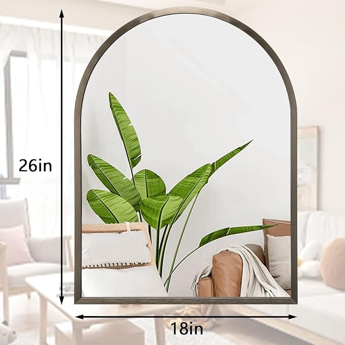 Arched Metal Framed Wall Mirror, Large 26"x18" Aluminum Alloy Bathroom Mirror for Wall, for Bedroom, Entryway, Living Room Vanity Coffee