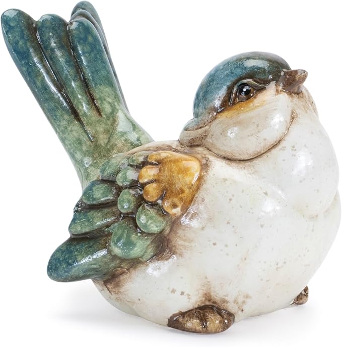 The Bridge Collection Set of 2 Decorative Bird Figurines - Rustic Farmhouse Style Songbird Statues - Vintage Inspired Home Accents