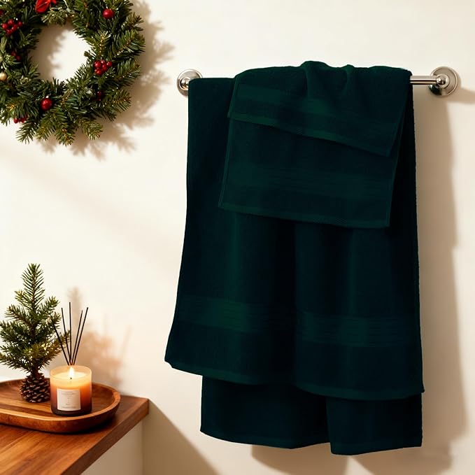 COZYART Deep Forest Green Bath Towel Set, Cotton Towel for Bathroom, Thick Soft Absorbent Bathroom Set of 6 with 2 Bath Towels, 2 Hand Towels, 2 Washcloths, 650 GSM