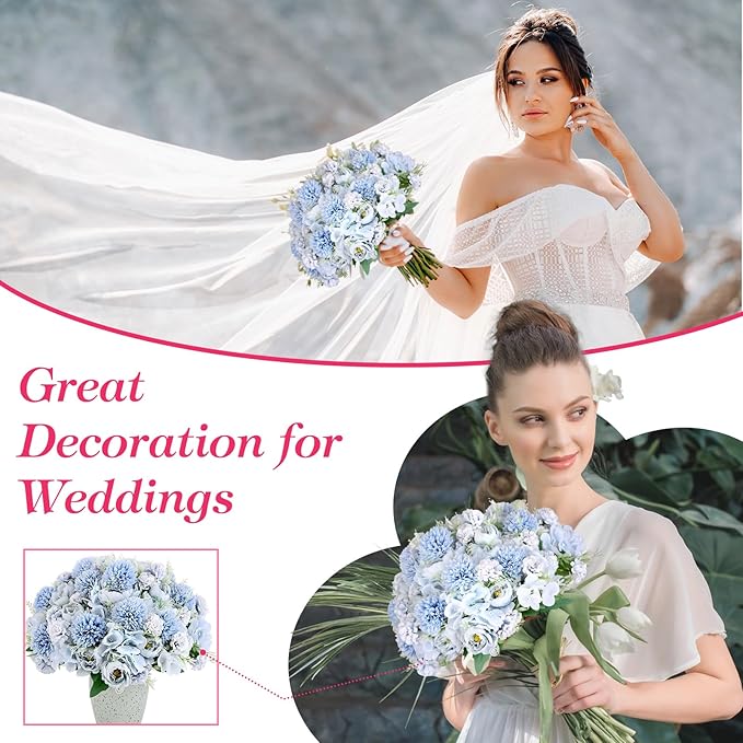 Olgaa 12 Bundles Peonies Artificial Flowers Silk Flowers Fake Peony Bouquet Faux Peonies Flowers Bulk for Wedding Decor Centerpiece Table Decorations (Light Blue)
