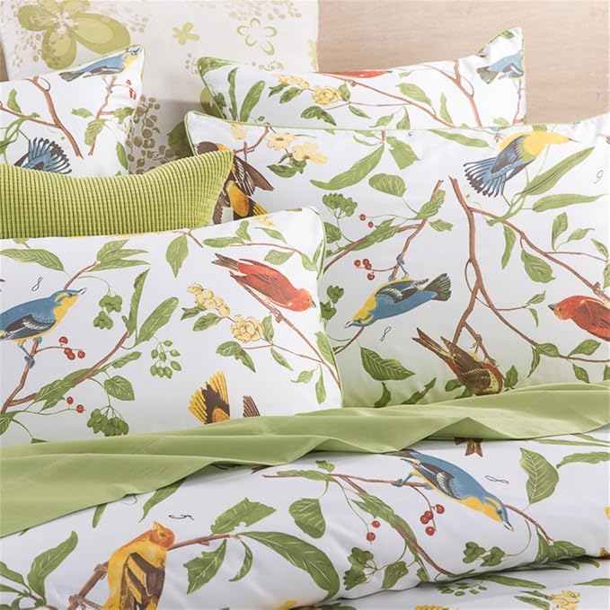 Brandream Duvet Cover King Size 3 Piece Farmhouse Floral Bedding Set Pastoral Style Classy Elegant 100% Egyptian Cotton 1 Duvet Cover with Button Closure and 2 Pillow Shams, Green