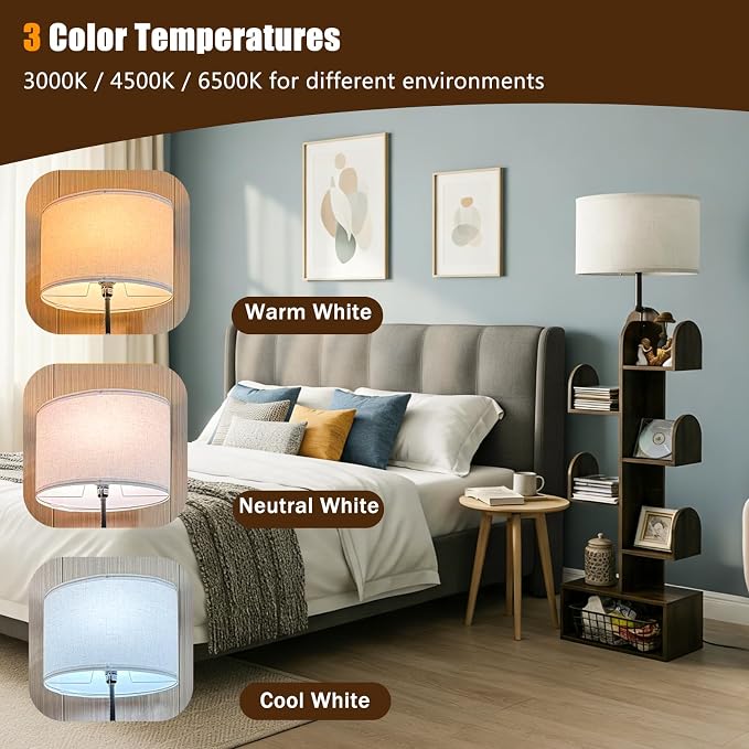 Cactus Tree Floor Lamp with 3-Color Dimmable Lighting, 5-Tier Wood Bookshelf, 58" Tall Space-Saving Organizer Shelf for CDs/Movies/Books, Ideal Small Space Solution for Living Room/Bedroom/Home Office