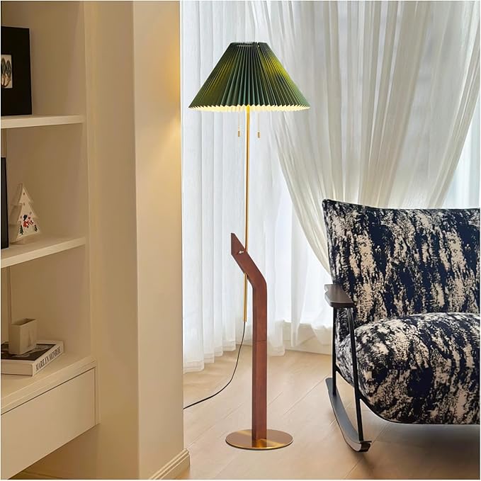 Floor Lamps for Living Room,Mid Century Modern Wood Floor Lamp | Height Adjustable, Tall Standing Dual Lamp Heads, Gold Finish, Living Room Bedroom Office Study Room
