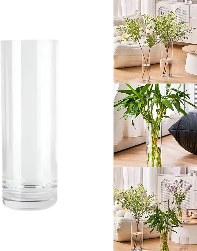 Clear Acrylic Decorative Vase for Flower Arrangements, Break-Resistant Tall Cylinder Vase for Wedding Centerpieces, Unbreakable Modern Plastic Vase for Home Decor