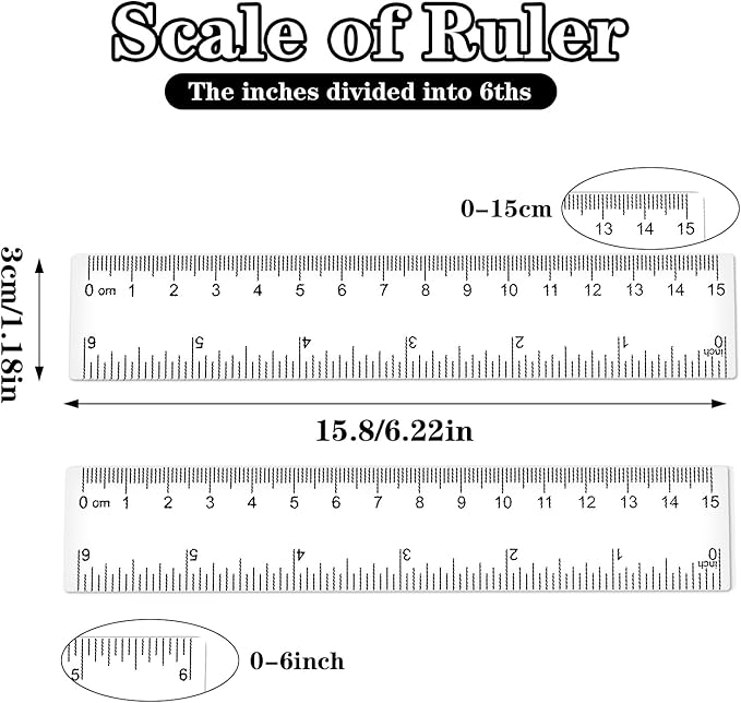 6 Inch Clear Ruler, 2 Pcs Transparent Plastic Ruler with Dual Scales Practical Measuring Tool for Students Teachers Class Office Daily Use
