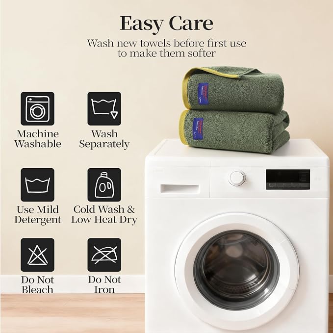 REDKISS 6 Piece Bath Towel Set, 100% Cotton, Soft Absorbent 600 GSM | Includes 2 Bath Towels, 2 Hand Towels & 2 Washcloths | Quick Dry | Contrast Border Design | Bathroom | Guest Bath & Apartment