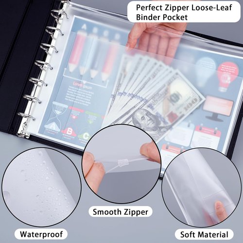 Antner 7-Ring Business Checkbook Binder - PU Leather Organizer with Zipper Pouch | Holds 600 Checks, Black