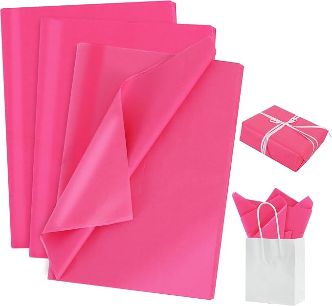 BEISHIDA 100 Sheets Hot Pink Tissue Paper Bulk, Wrapping Tissue Paper for Gift Bags, 14 x 20 Inch Gift Wrap for Birthday Wedding Graduation DIY Crafts Holiday Flowers
