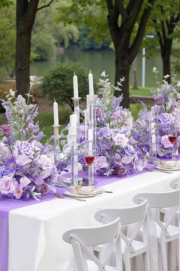 2pcs Purple Free Standing Flowers Ball Bouquet Artificial Rose Arrangements Balls for Wedding Centerpieces Tables Chair Aisle Runner Flowers Decorations
