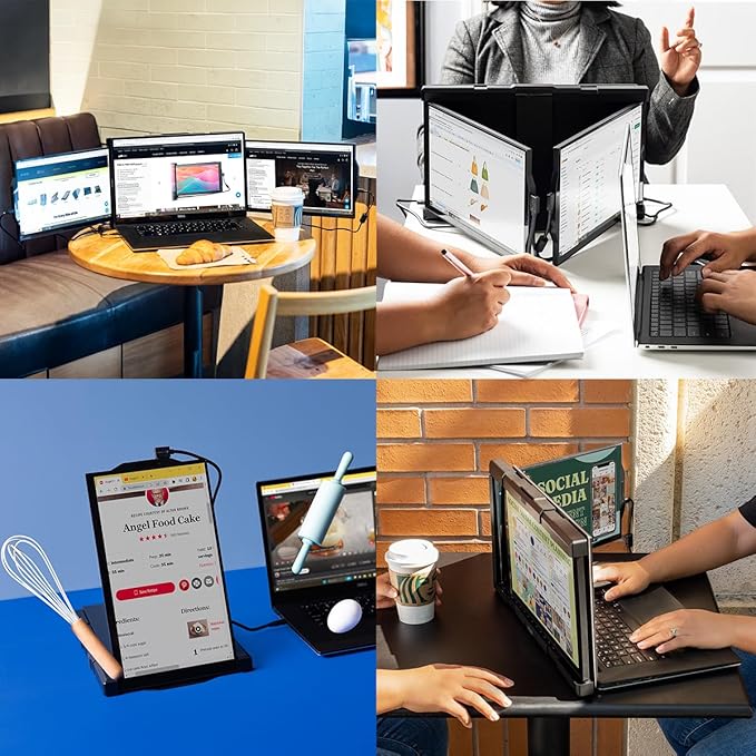 Portable Monitor - Mobile Pixels 13.3'' Trio Monitor for 13''-14'' Laptops with Built-in Kickstand, 1080P Full HD IPS Triple Screen, USB A/Type-C Plug and Play, Windows/Android/Mac (Optional Magnets)