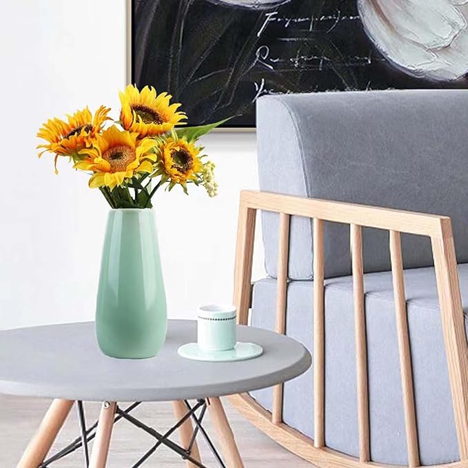 Green Vase,Small Green Ceramic Vase,Simple Sage Green Vase,Mint Green Flower Vases for Home Decor,Perfect for Shelf,Table,Bookshelf,Mantel and Entryway