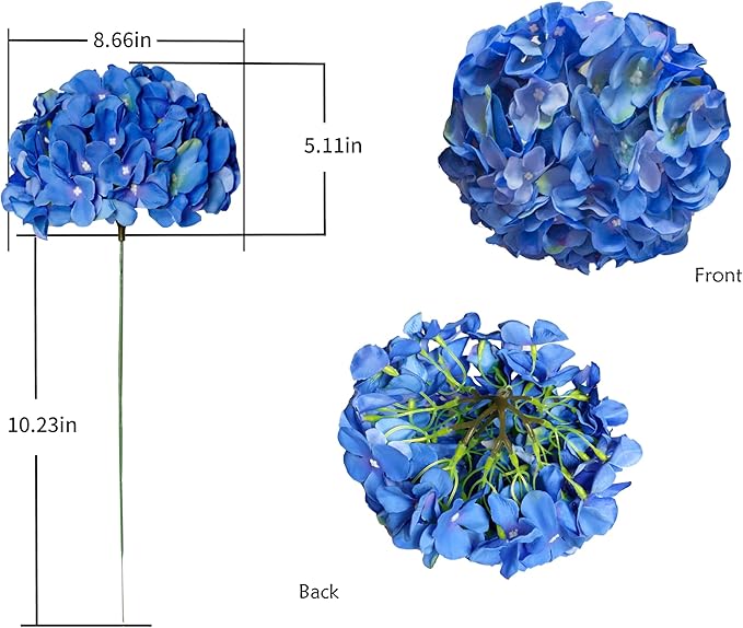 DuHouse Artificial Hydrangea Silk Flower Heads with Stem Fake Royal Blue Hydrangea Flowers for Wedding Home Garden Centerpiece Pack of 6(Royal Blue)