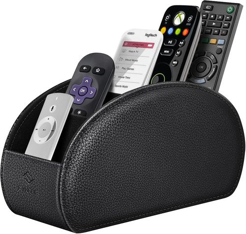 Fintie Remote Control Holder - 5-Compartment Vegan Leather Organizer for TV Remotes & Office Supplies | Black