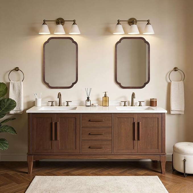 WallBeyond 20" x 30" Rounded Corner Arch Wall Mirror with Wood Frame for Entryway, Living Room or Bedroom Home Decor - Light Woodgrain [20" x 30" Walnut]