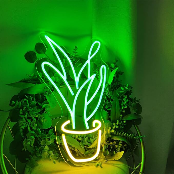 Plant Neon Sign for Wall Decor,Led Signs,Flower Neon Signs for Bedroom Wall with Dimmable Switch for Any Age Children's Room, Bar, Party, Christmas, Wedding Decoration Size:50cm