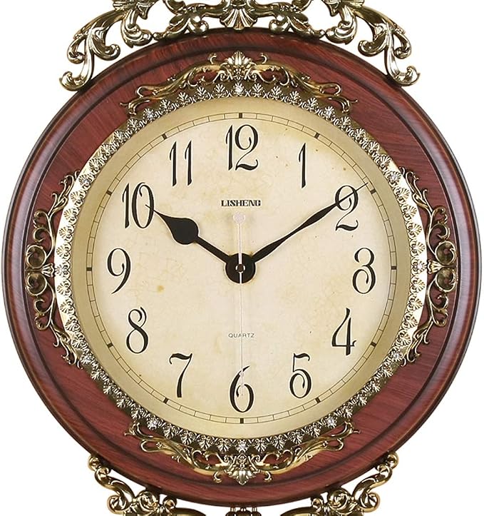 SHISEDECO Elegant, Traditional, Decorative, Hand Painted Modern Grandfather Wall Clock Fancy Ethnic Luxury Handmade Decoration, Swinging Pendulum for New Room or Office. Large. 29.5 Inch. (Brown-B)