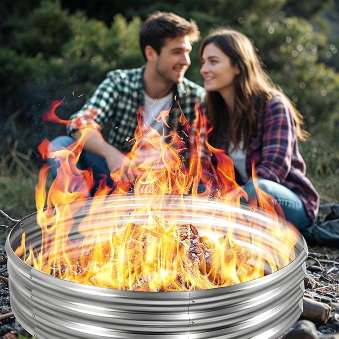 HGD 60 Inch Large Galvanized Steel Metal Fire Pit Ring - 5FT Heavy Duty Fire Rings for Outside Wood Burning - 12" Tall Portable Bonfire Firepit for Backyard, Patio, Camping