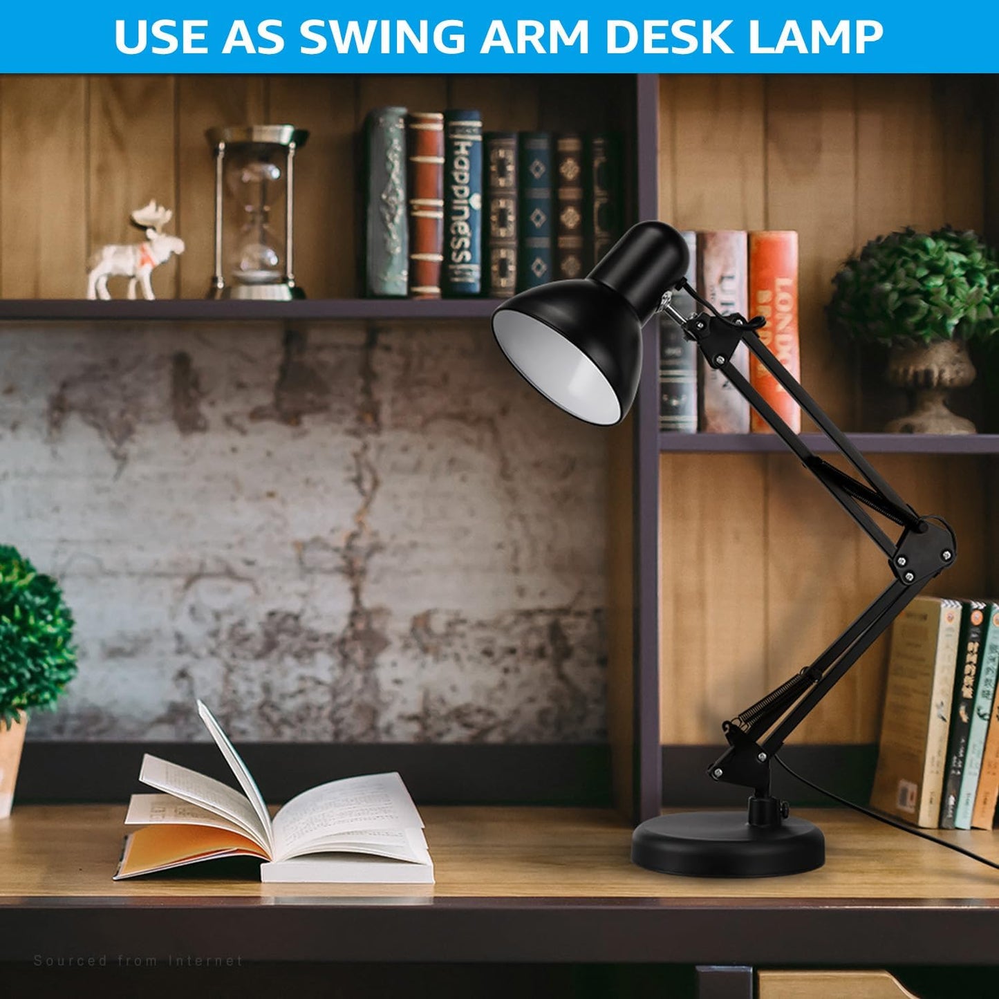 TORCHSTAR Adjustable Metal Desk Lamp - Clamp-On Gooseneck Light for Home Office & Study | Black