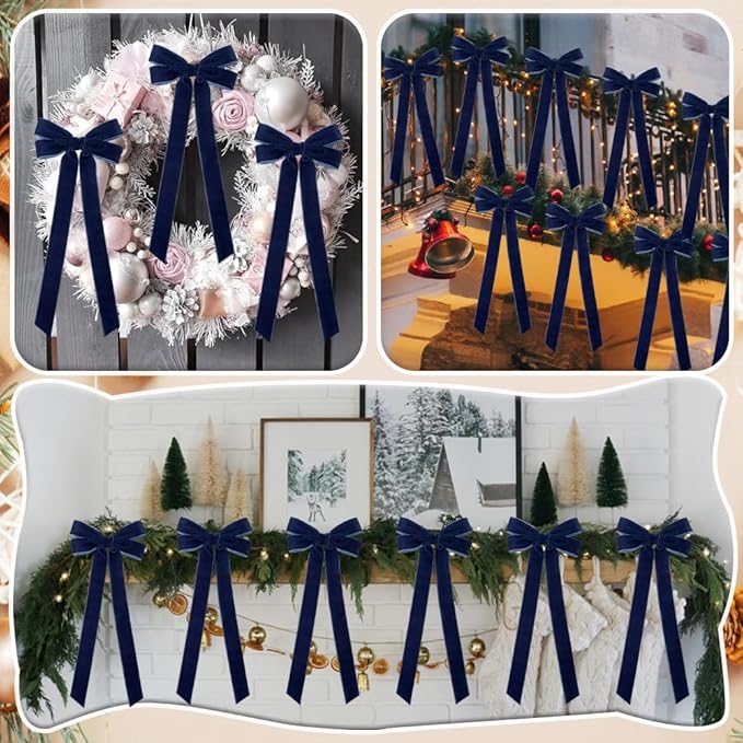 JOICEE 15Pcs Velvet Bows for Christmas Tree, Christmas Wreath Bows Rustic Crafts Gift Bows Velvet Vintage Ribbon Bows for Xmas Home Garland Decorations Holiday Outdoor Indoor Decor(Blue)