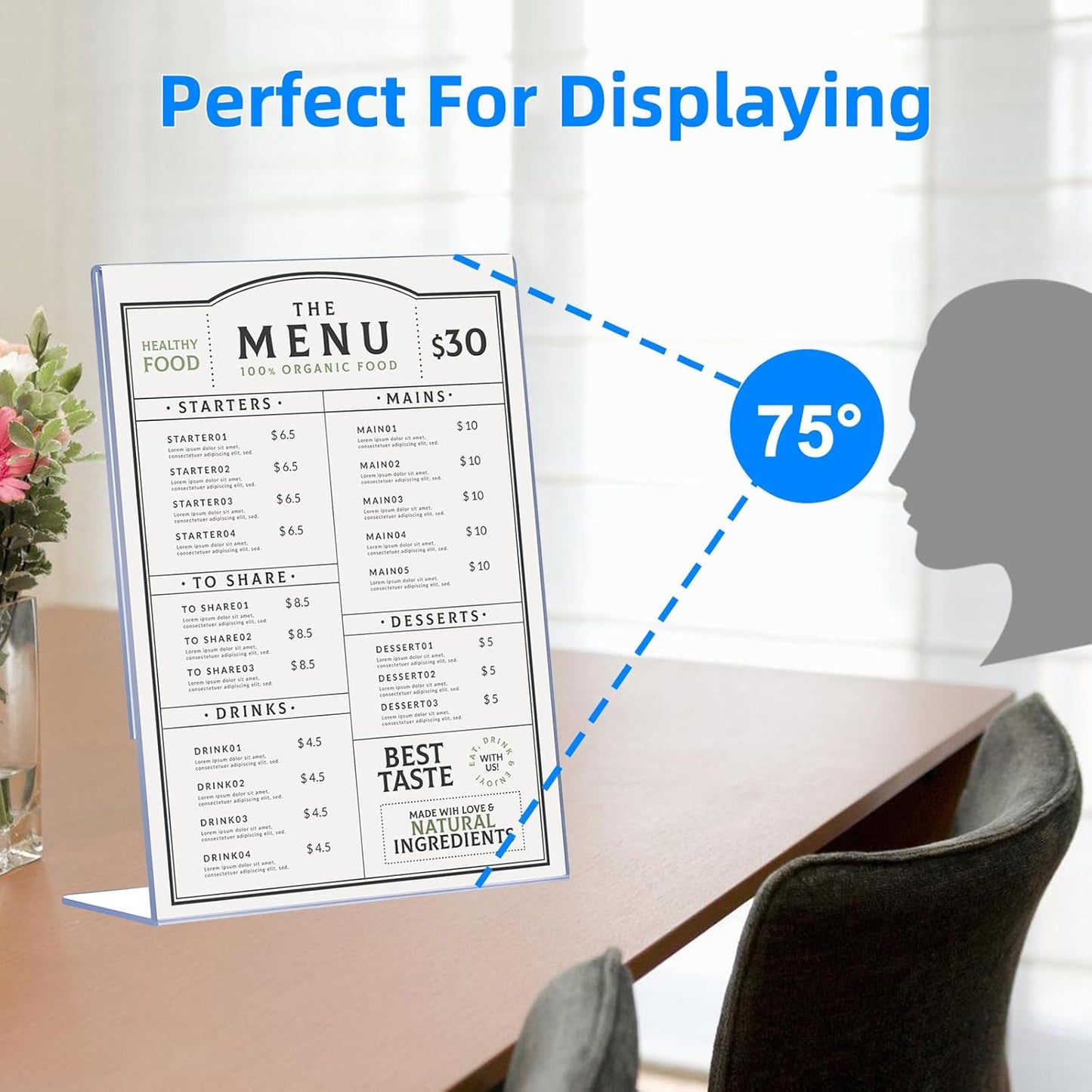 Slanted Back Acrylic Sign Holders 4x6 - 12 Pack Clear Tabletop Display Stands with Anti-Slip Pads for Menus & Flyers