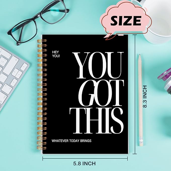 Yhtrg You Got This Inspirational Spiral Notebook Journal, Inspirational Notebook for Women, Motivational Journals, Black Motivational Positive Notebooks for Office School Supplies, 5.5x8.3 Inch