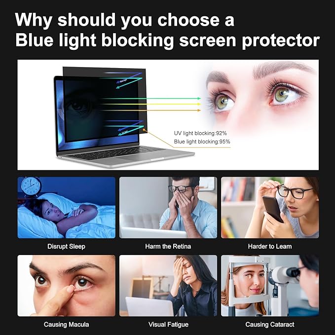 Hoktods 14 Inch 16:9 Laptop Privacy Screen Filter, Computer Monitor Privacy Shield, Anti Scratch Anti Spy Anti Glare Blue Light Screen