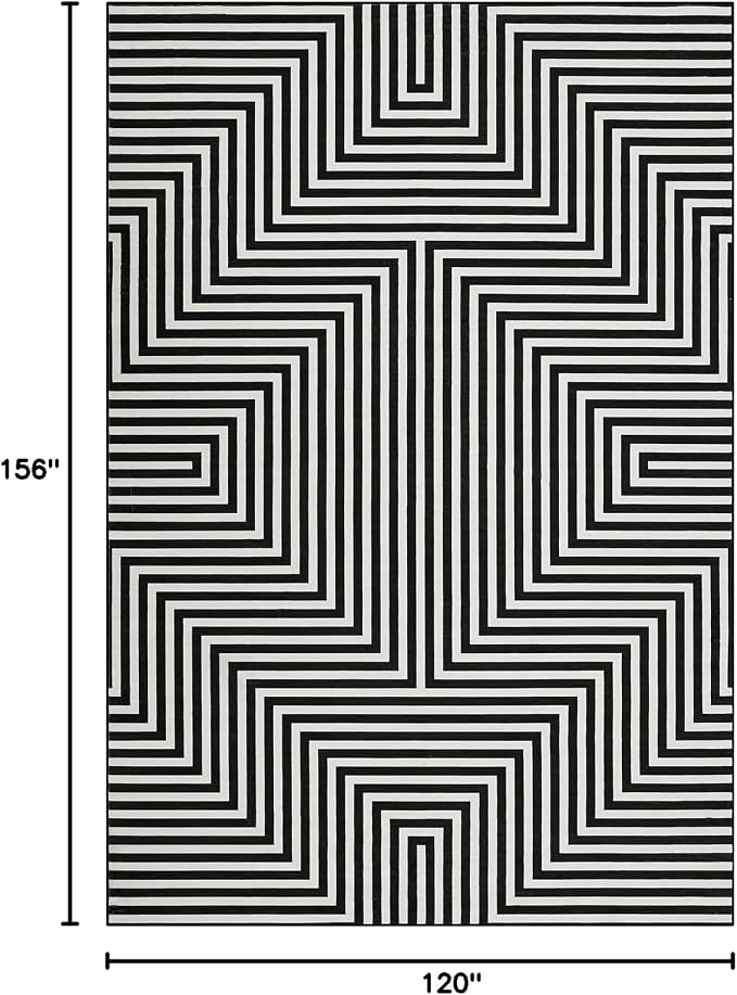Washable Modern Lines Large Rug 10x13 for Living Room Modern Geometric Rugs Low Pile Soft Bedroom Carpet Thin Foldable Abstract Floor Carpet for Dining Kids Room Playroom, Black