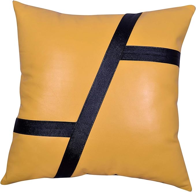 D DOLLY LAMB Lambskin Leather Pillow Cover - Sofa Cushion Case - Decorative Throw Covers for Living Room & Bedroom, 20x20 Inches - Camel Pack of 2