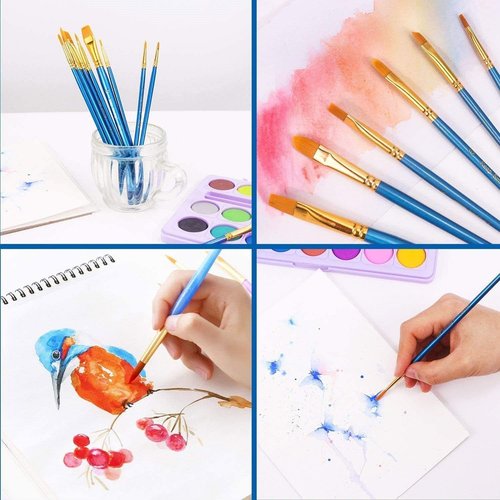 Skiennix Acrylic Paint Brush Set - 10 Professional Nylon Hair Brushes for Oil & Watercolor Painting