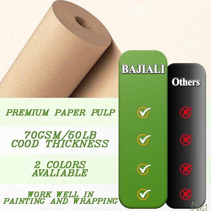 BAIJIALI 36" x 2,400" (200') Kraft Paper Roll for Craft Bulletin Board Paper Art Table Covering Crafting Gift Wrapping Bouquet Packing Parcel (Brown, 36''x200')