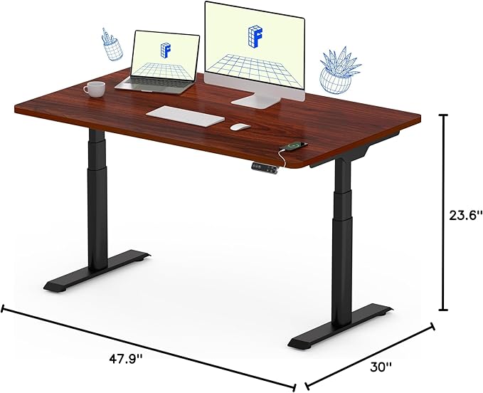 FLEXISPOT E6 Pro Oval Leg Dual Motor 3 Stages Standing Desk 48x30 Inch Whole-Piece Board Electric Height Adjustable Electric Sit Stand Up Desk 150KG Load Capacity (Black Frame + Mahogany Desktop)