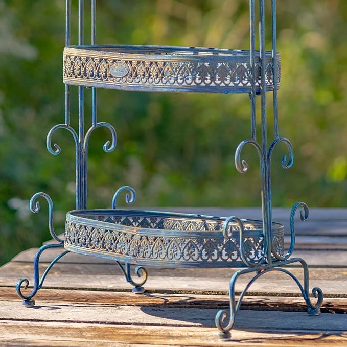 3 Tier Ornate Metal Plant Stand (Cobalt Blue)