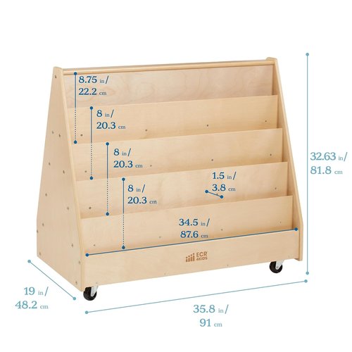 ECR4Kids Double-Sided Wooden Book Display - Montessori Storage Solution | Natural Finish