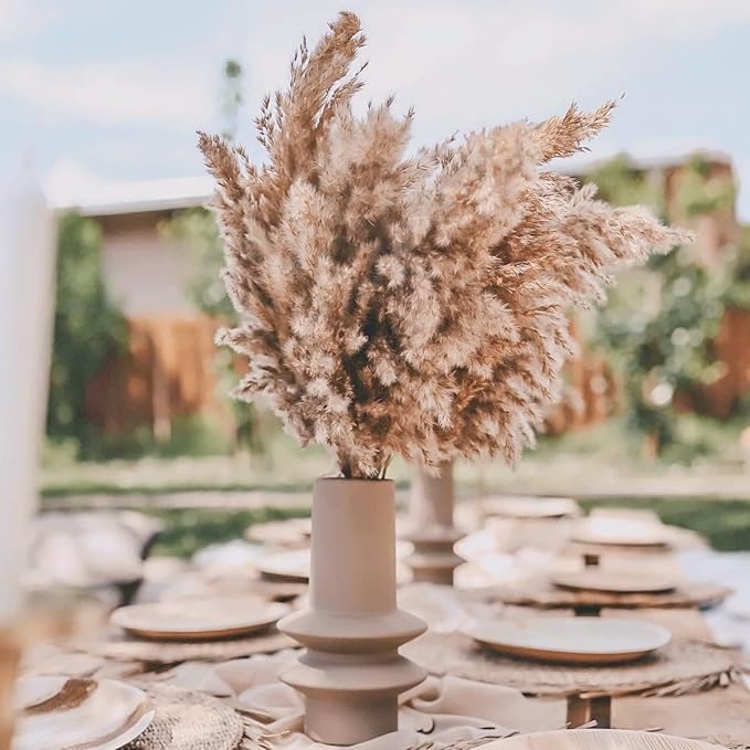 20 Pcs 27 Inch Tall Fluffy Pampas Grass XL Size Brown Dry Pompous Grass Decor Wedding Flower Boho Decor Natural Pompas Flower Bouquet (Brown, 27 inch)