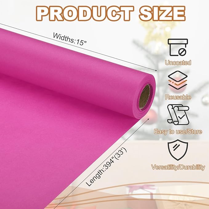 PATIKIL Wrapping Paper, 15" x 394"(33') 70 GSM Craft Paper Roll Kraft Packing Paper for Poster Bulletin Board, Gift Wrapping, Rose Pink