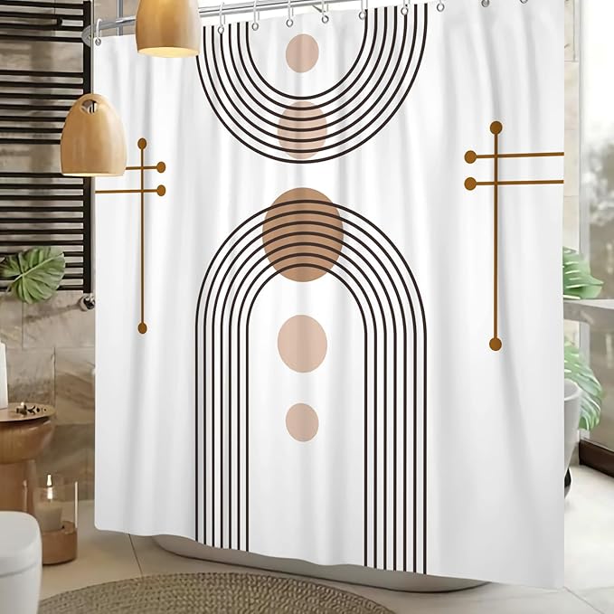 Mid Century Boho Shower Curtain Abstract Arch Sun Rainbow Modern Minimalist Geometric Aesthetic Shower Curtains for Polyester Fabric Bathroom Decorations 72x84 inch