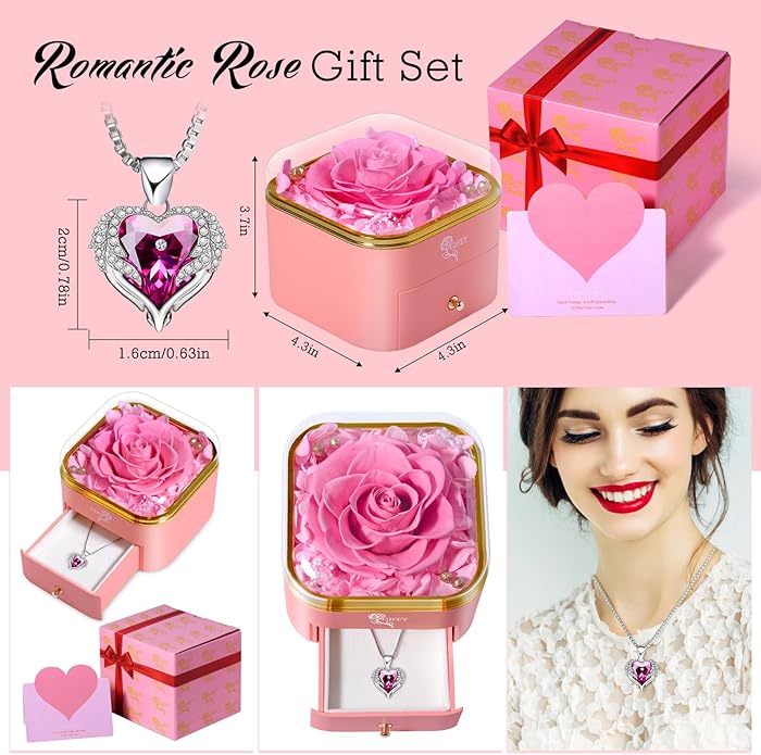 Mothers Day Mom Gifts,Eternal Rose Flower with Necklace Gifts for Women,Mother, Grandma,Wife and Girlfriend, Birthday Gift,Wedding, Thanksgiving Gift