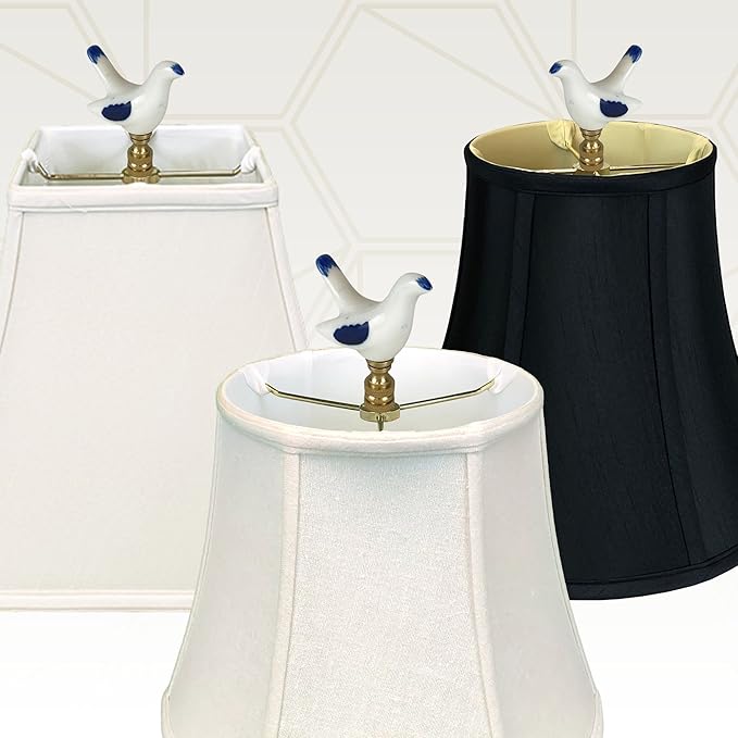 Royal Designs, Inc. Blue & White Porcelain Bird Finial for Lamp Shade, Polished Brass