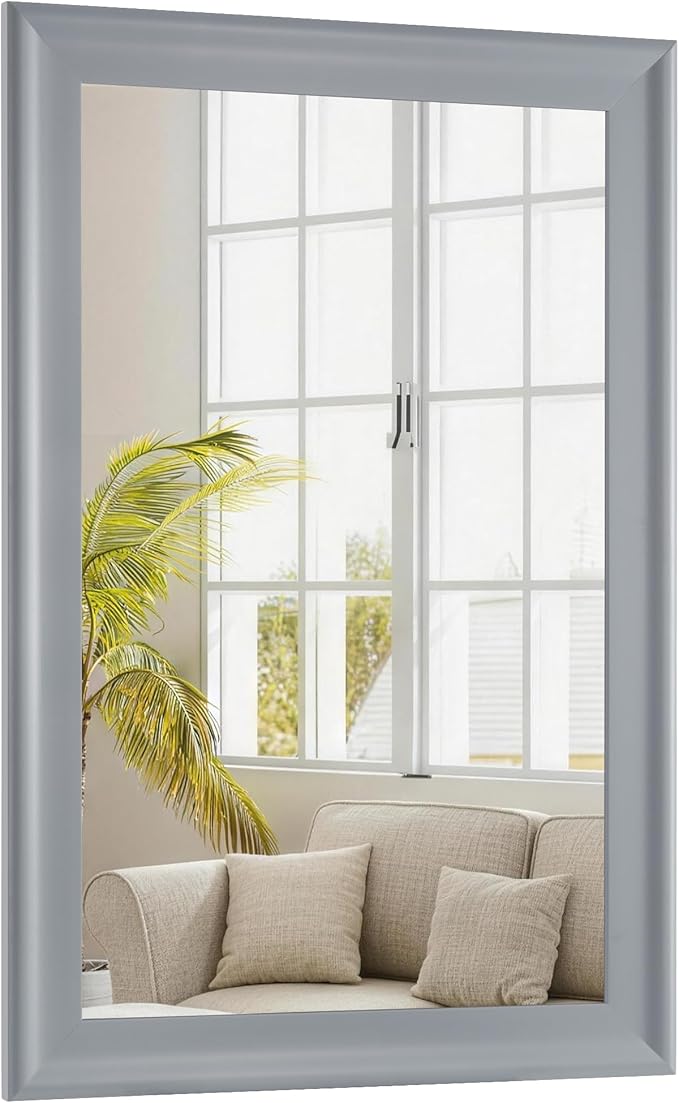 Bathroom Mirror for Wall,Rectangle Rustic Gray 24 x 36 inch Hanging Vanity Mirrors for Living Room,Bedroom,Entryway