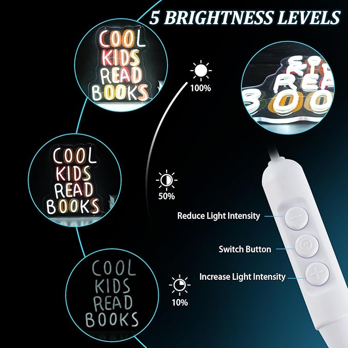 Cool Kids Read Books UV Neon Sign, Handmade Light Up USB 3D Wall Art Wall Decor Sign Light for Book Club Classroom Read Corner Kid's Reading Study Room Home Library Librarian Bookworm Gift-15.7"x12.6"