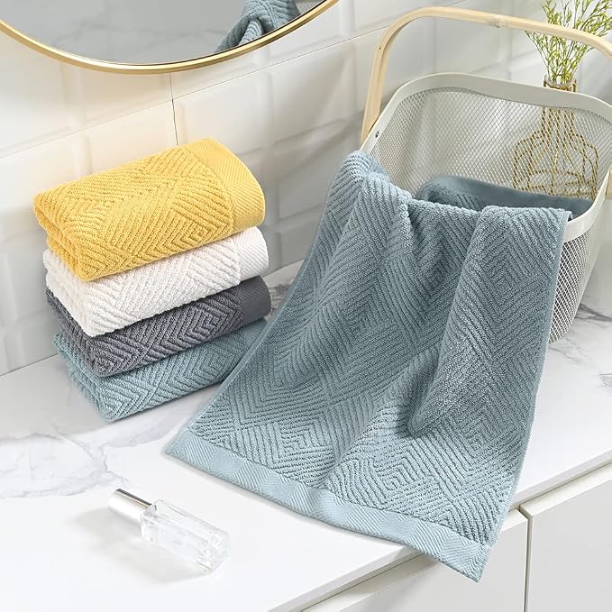 sense gnosis Yellow Hand Towels Set of 2 Striped Weave 100% Terry Cotton Towel Super Soft Highly Absorbent Face Towel for Bathroom 13" X 29"