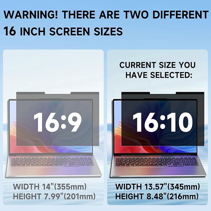 LUSA DESIGN Laptop Privacy Screen 16 Inch, Laptop Screen Privacy Shield 16:10 Aspect Ratio Anti-Glare Blue Light Computer Monitor Protector,