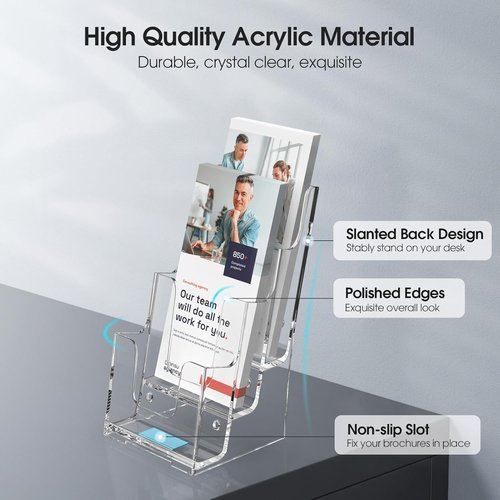 MaxGear Acrylic Brochure Holder - 3-Tier Clear Literature Display Stand | 4-Inch Wide, 2-Pack for Office or Home Use